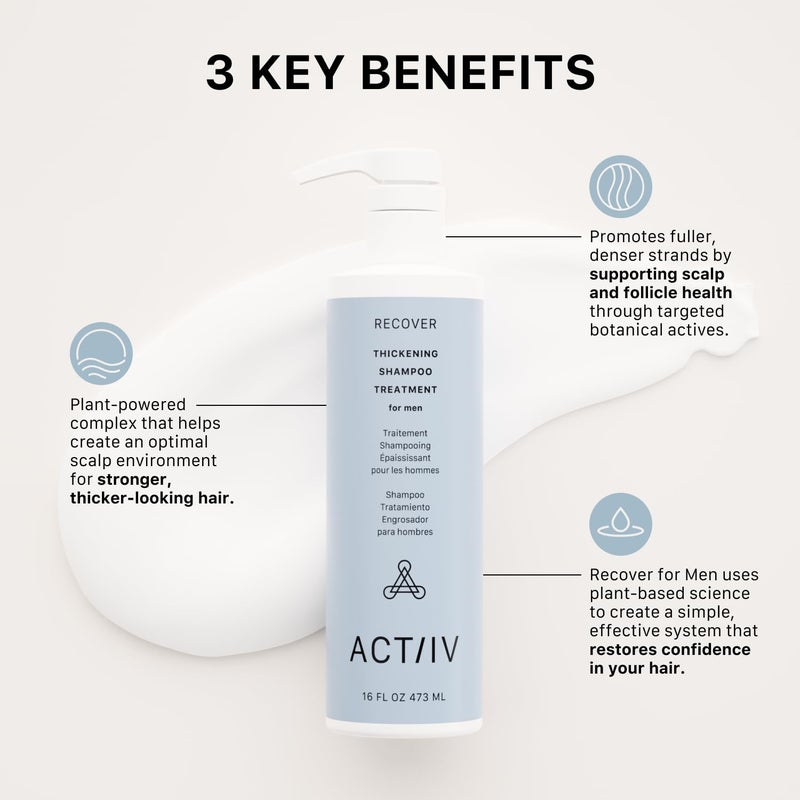 ACTIIV Recover Thickening Shampoo Treatment For Men | Supports the Appearance of Fuller, Healthier-Looking Hair, Supports Scalp Health, Plant-Based, Color-Safe, Vegan,All Hair Types, 473 mL / 16 oz - Image 3